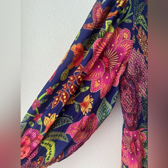 FARM Rio Macaw Bloom Floral Smocked Juliet Sleeve Dress size XL - Picture 6 of 16